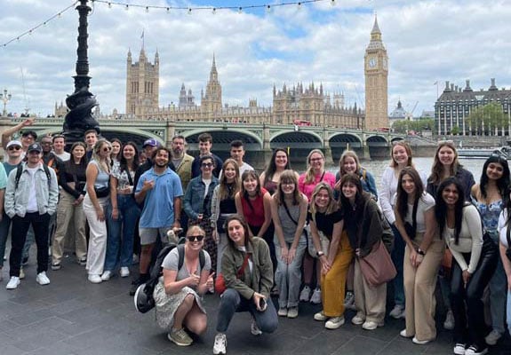 Group of students and faculty in London with Big Ben in background