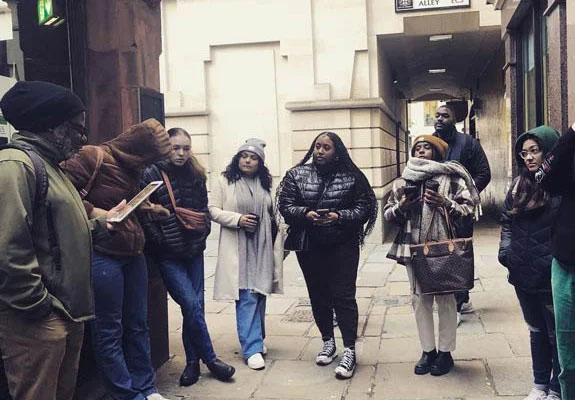 Group of students and faculty meeting outside for a BLM course in London